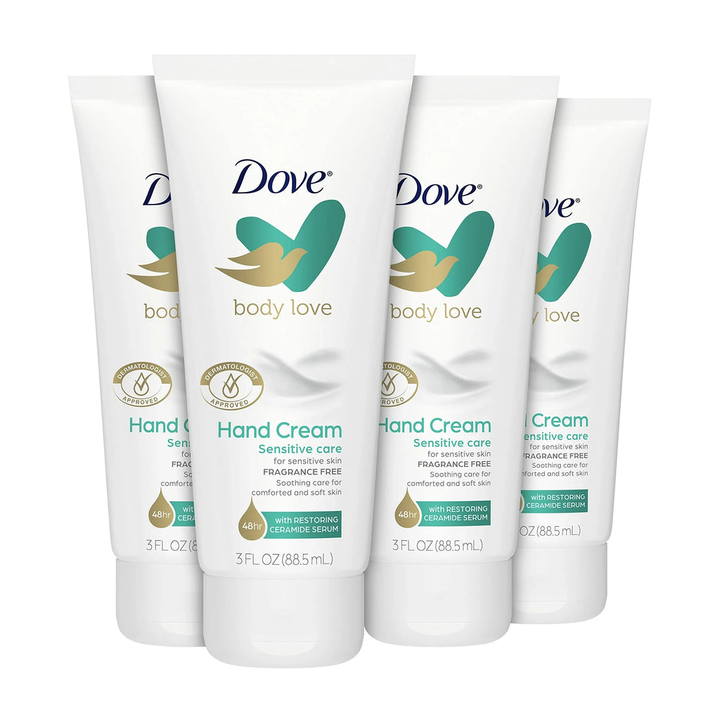 Dove Body Love Hand Cream Sizeensitive Sizekin 4 Ct Fragrance-Free Sizeoothes And Comforts Rough, Dry Sizekin 3 Oz