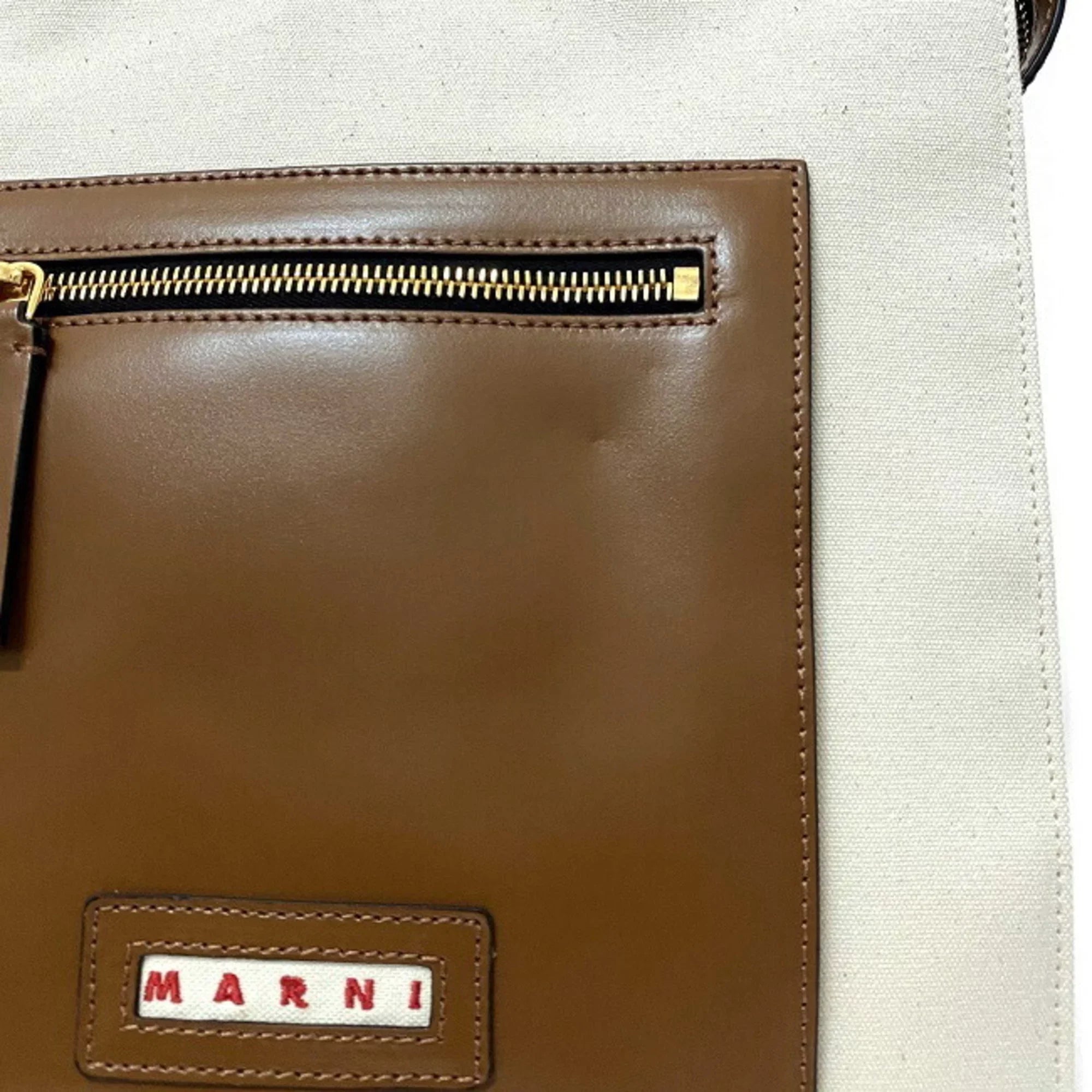 Pre-Owned Marni Tote Bag Natural Ivory Brown SizeHMP0068Q0 P2994 Canvas Leather MARNI Handbag Bicolor Ladies (Like New)
