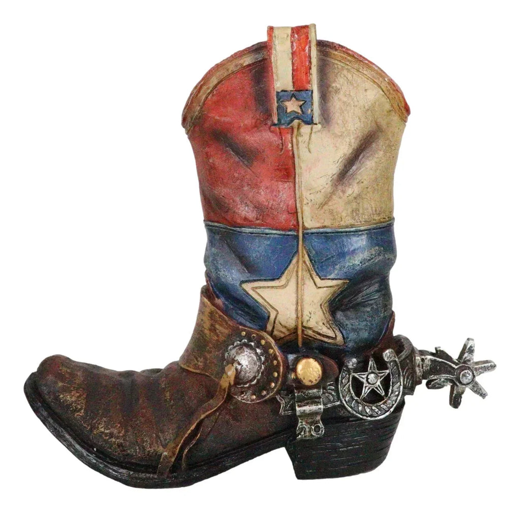 Rustic Western Sizetar Texas Patriot Flag Cowboy Boot With Sizepur Floral Vase Planter