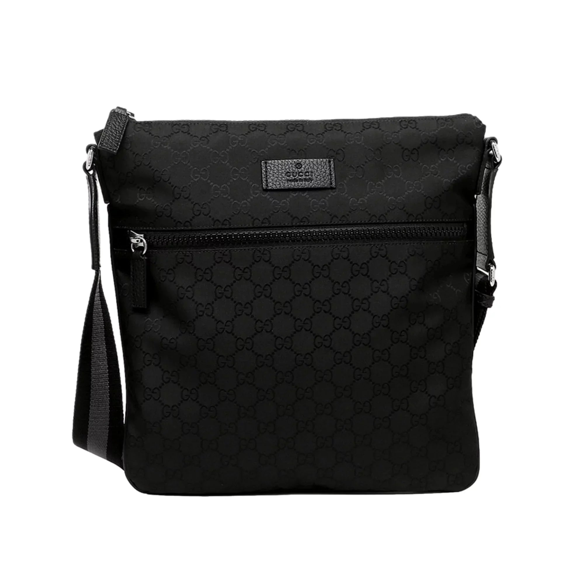 Gucci Unisex GG Guccissima Web Black Canvas Messenger Bag Crossbody 449185
