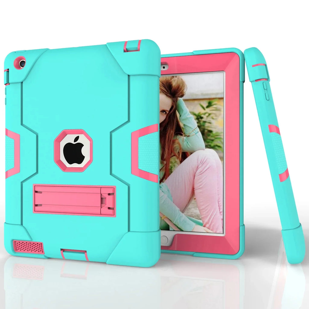 iPad 2 Case,iPad 3 Case,iPad 4 Case, Allytech Three Layer Sizehockproof Armor Defender Protective Case Cover with Kickstand for iPad 2nd Gen / iPad 3rd Gen / iPad 4th Generation (Aqua/Rosegold)