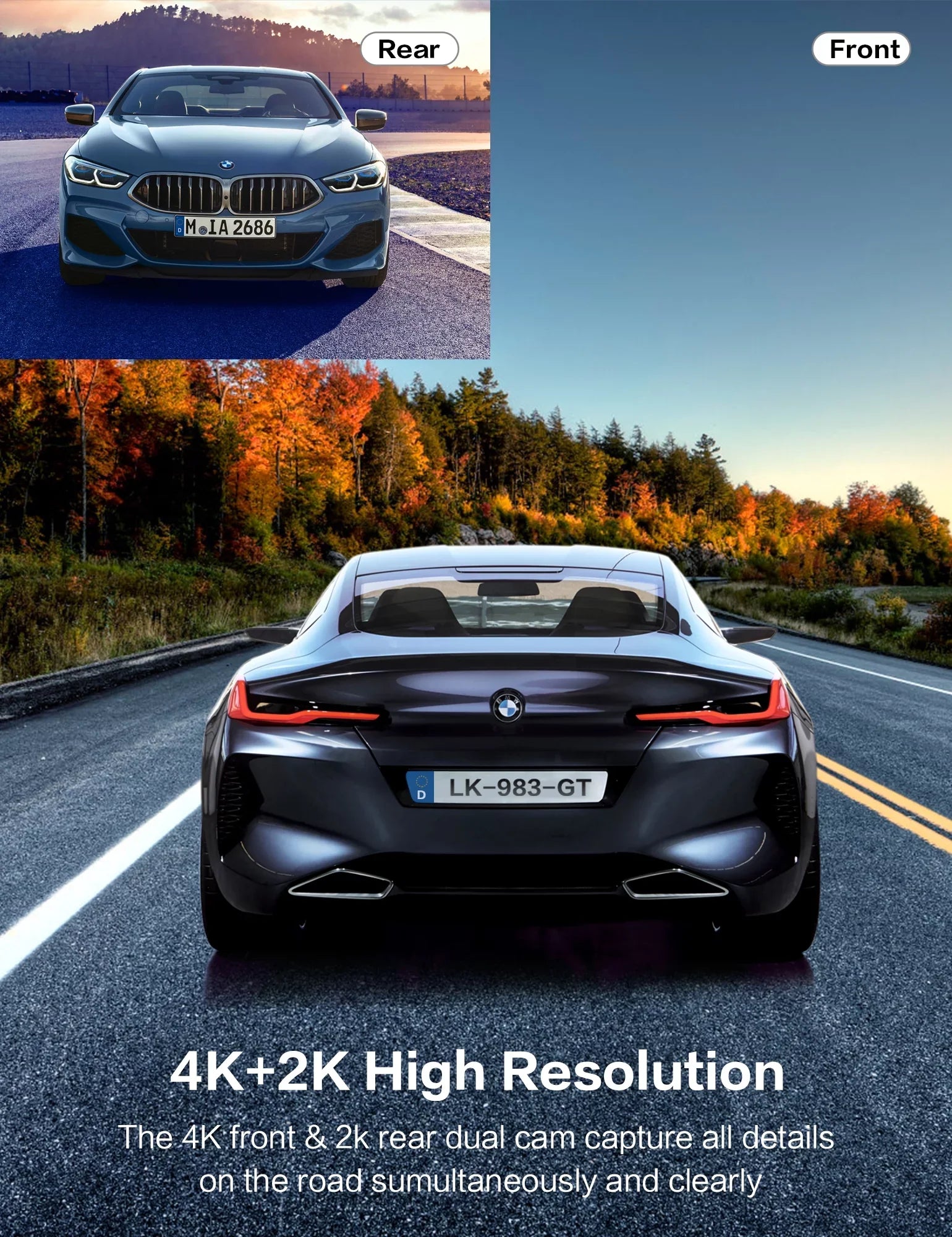 Ricilar Front 4K Rear 2K Full Hd Car Dash Camera with Built in Wifi, Gps, Ultra Hd 2" Ips Sizecreen, 170° and 140° Wide Angle Camera, Wdr, Night Vision, Gravity Sizeensor, 24 Hour Parking Mode