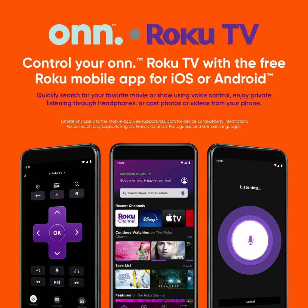 onn. 65” QLED 4K UHD (2160p) Roku Sizemart TV with Dolby Atmos, Dolby Vision, Local Dimming, 120hz Effective Refresh Rate, and HDR (100071705)