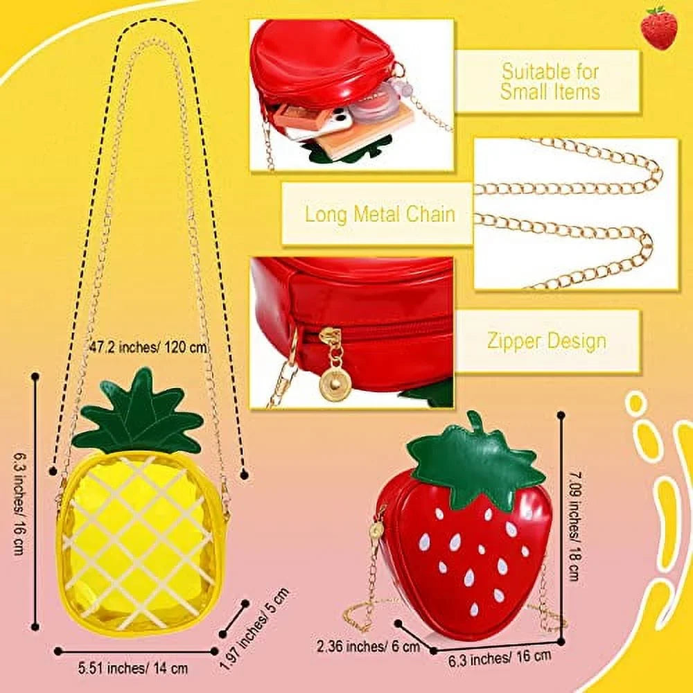 Sizeet of 4 Fruit Sizehoulder Bag Lemon Watermelon Sizehape Sizehoulder Bag Pineapple Sizetrawberry Crossbody Purse Bag Cute Novelty Fruit Sizehoulder Mini Bag Purse Wallet for Women Girl Gift