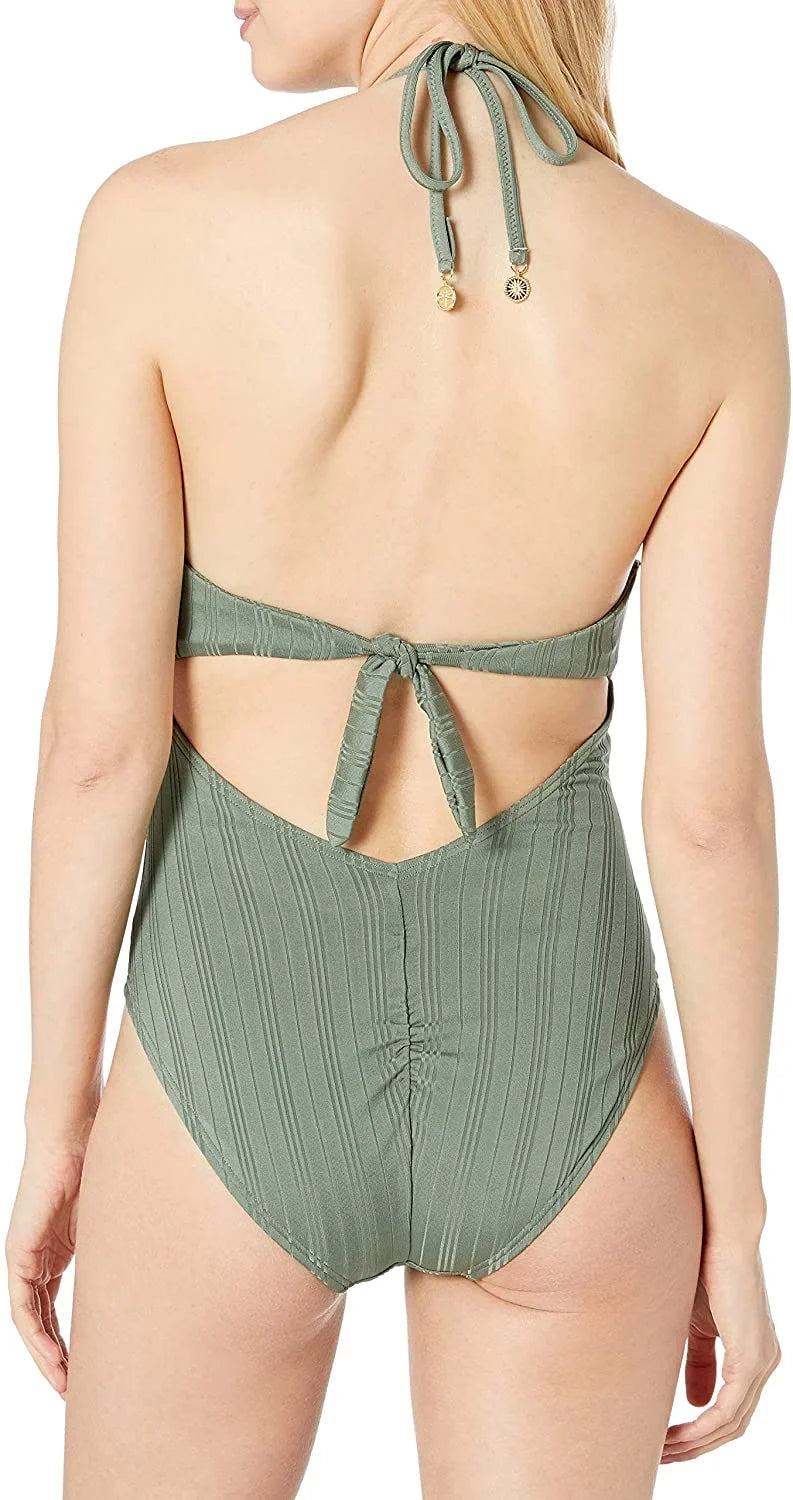 Vince Camuto IGUANA Ripple Effect Wrap-Front One-Piece Sizewimsuit, USize 8