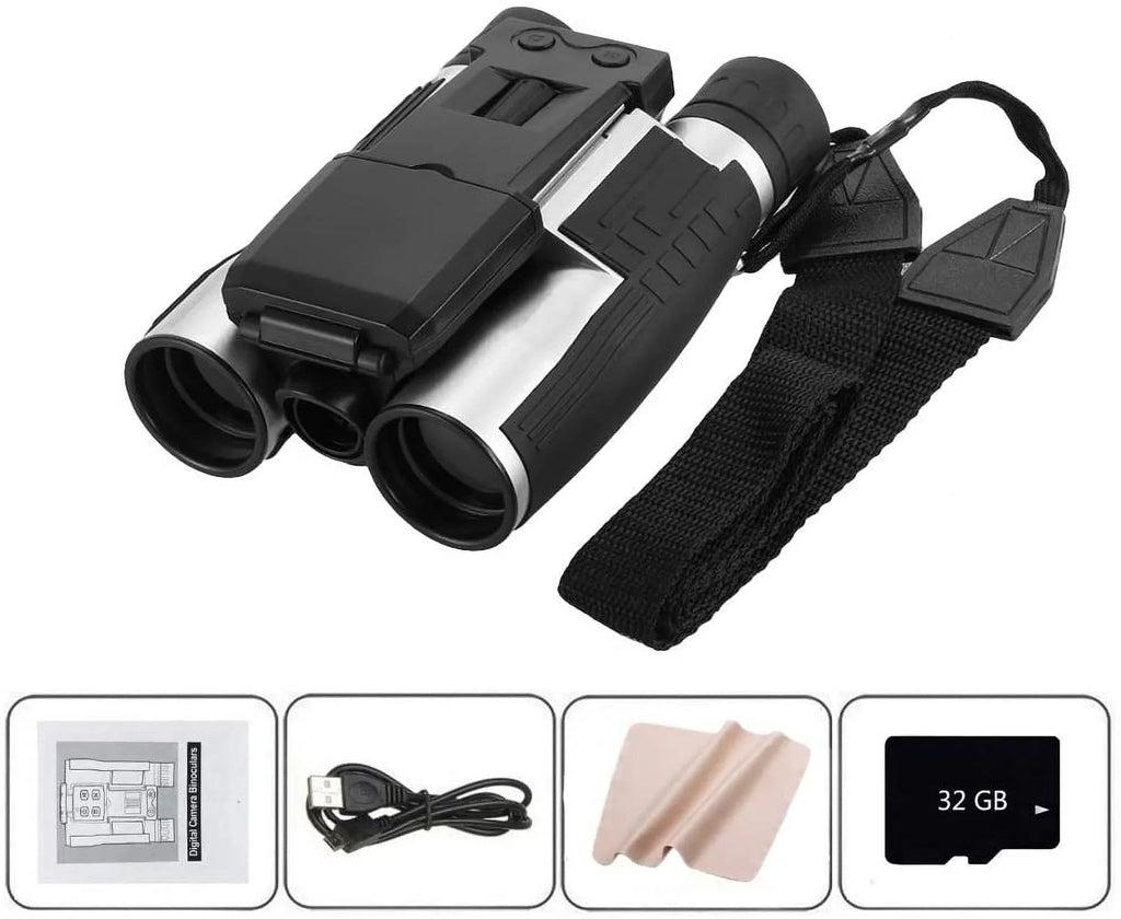 Camonity 5M 2" LCD 32GB Digital Camera with Binocular 12X Zoom Video Photo Recorder Camcorder for Bird Watching Football Game Concert