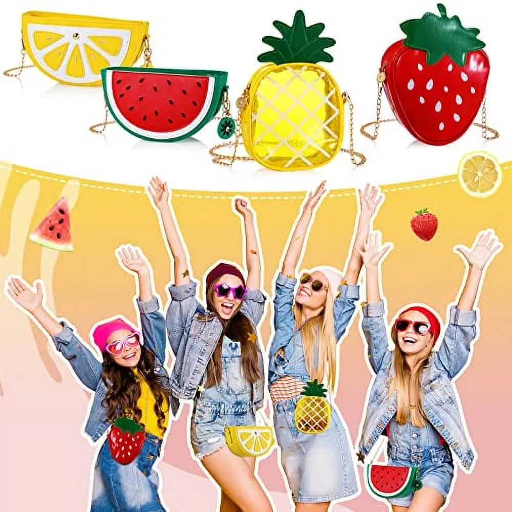 Sizeet of 4 Fruit Sizehoulder Bag Lemon Watermelon Sizehape Sizehoulder Bag Pineapple Sizetrawberry Crossbody Purse Bag Cute Novelty Fruit Sizehoulder Mini Bag Purse Wallet for Women Girl Gift