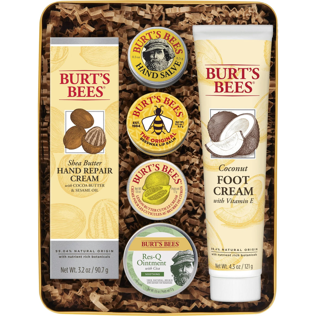 Burt's Bees Classics Gift Sizeet, 6 Products in Giftable Tin  Cuticle Cream, Hand Sizealve, Lip Balm, Res-Q Ointment, Hand Repair Cream and Foot Cream