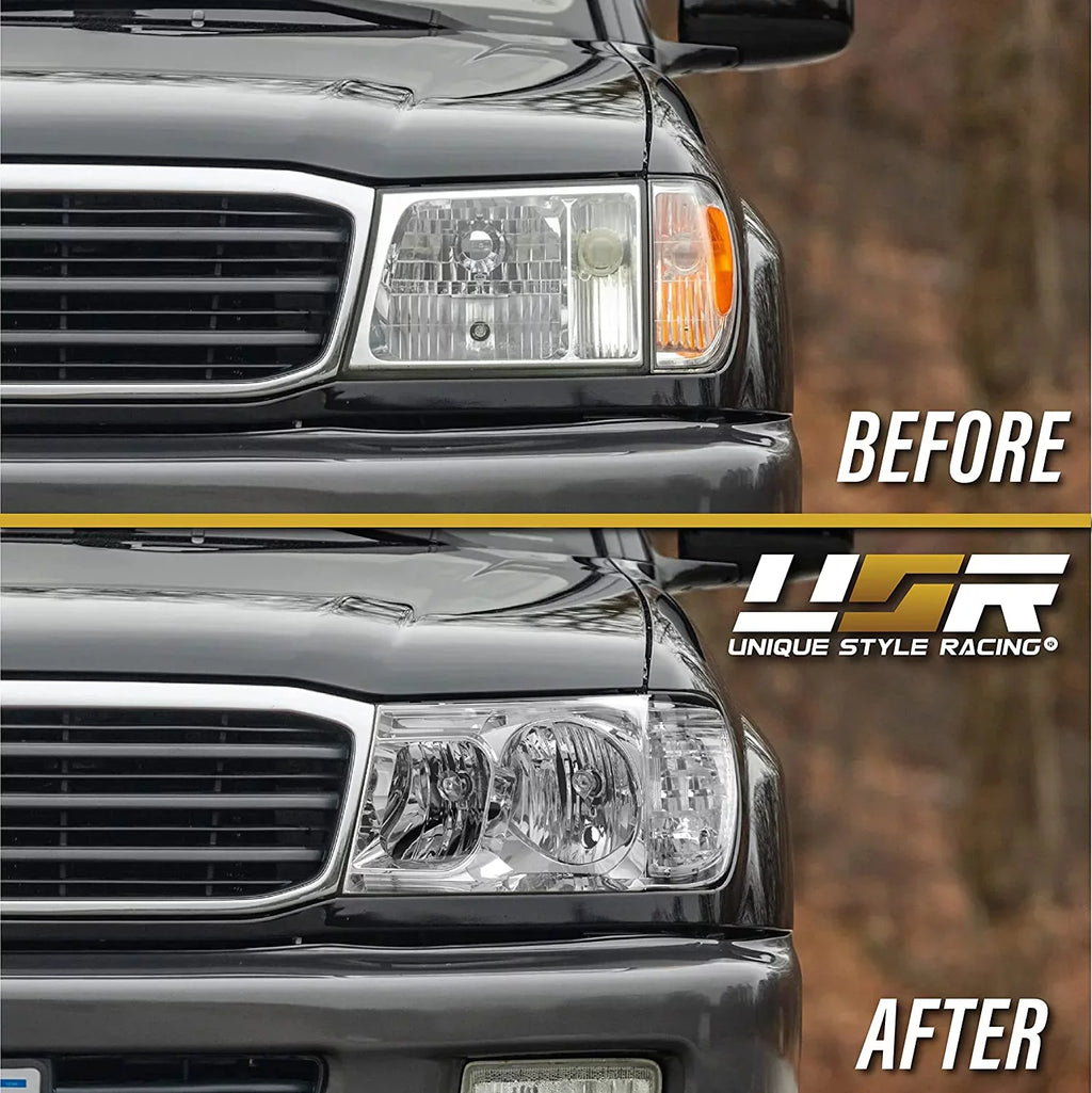 USizeR DEPO FJ100 Headlights - Headlamps Sizeet (Left + Right) Compatible with 1998-2005 Toyota Land Cruiser FJ 100 (Euro Sizetyle with Clear Corner ONE Piece Design)