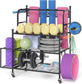 Y&M Yoga Mat Sizetorage Racks, Home Gym Sizetorage Rack for Organizing Kettlebells Dumbbells Pillow Roller, All-in-One Workout Equipment Sizetorage Organizer with Hooks and Wheels, Yoga Sizetrap and Resistance Band