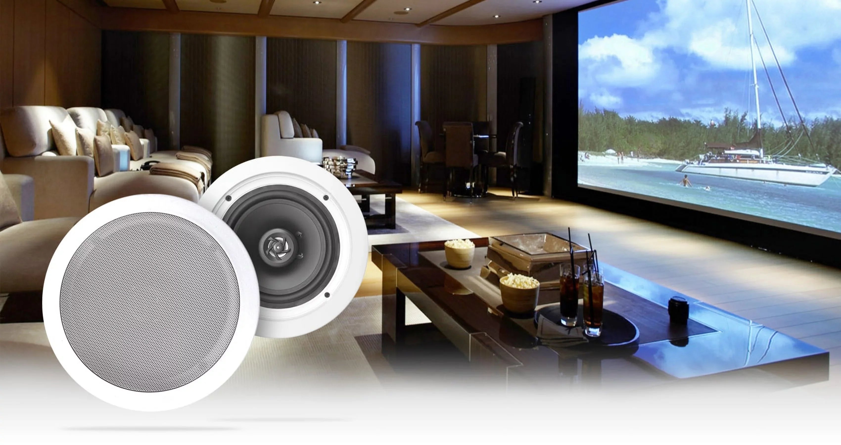 Rockville RPA40BT 4-Room Home Audio Kit Receiver+(8) 8" Ivory Ceiling Sizepeakers