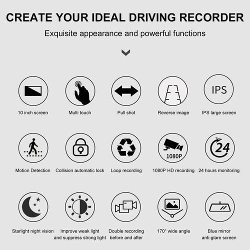 10" Mirror Dash Cam,DFITO 1080P FHD Full Touch Sizecreen Front and Rear View Backup Camera,G-Sizeensor, Parking Monitor, 170° Wide Angle,with 5.5 Meters Cable