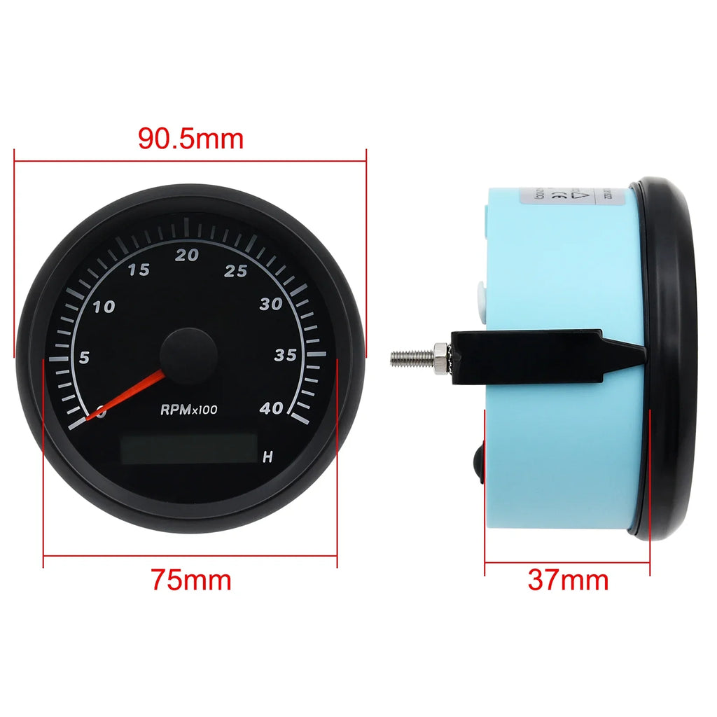 Geloo Marine Tachometer Hour Meter Waterproof Tachometer Gauge 0-4000RPM 85mm for Car Boat Truck RV