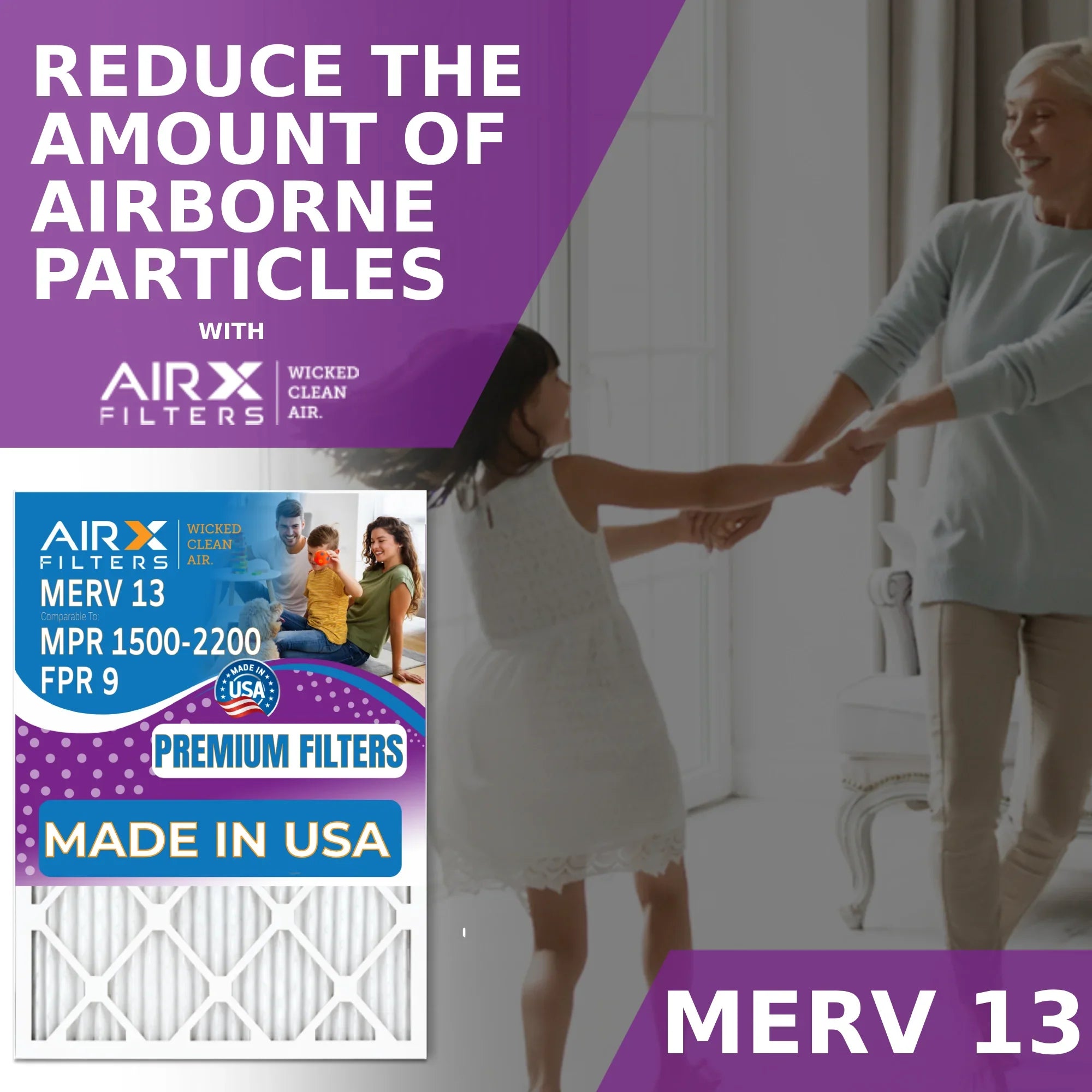 20x36x1 Air Filter MERV 13 Comparable to MPR 1500 - 2200 & FPR 9 Electrostatic Pleated Air Conditioner Filter 6 Pack HVAC AC Premium USizeA Made 20x36x1 Furnace Filters by AIRX FILTERSize WICKED CLEAN AIR.