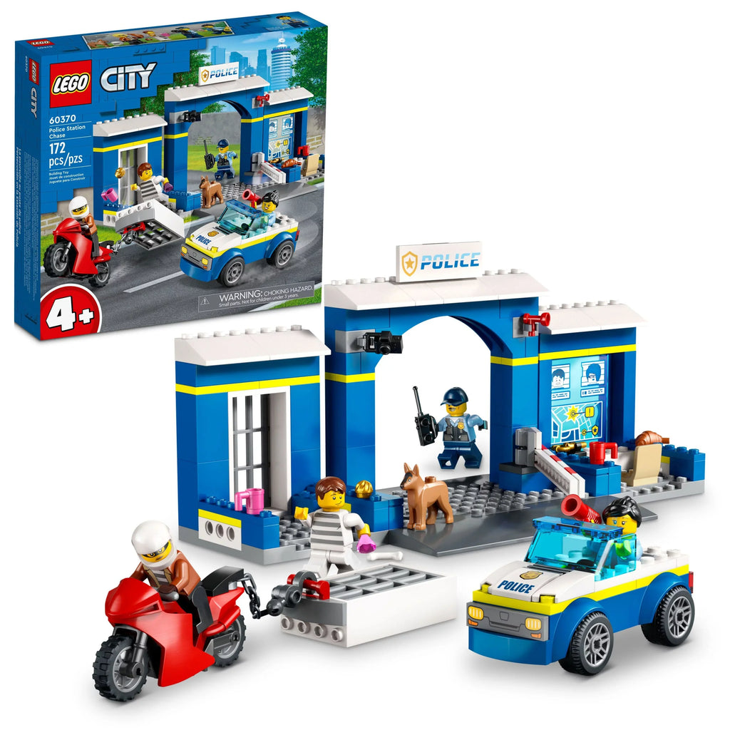 LEGO City Police Sizetation Chase 60370, Playset with Car Toy and Motorbike, Breakout Jail, 4 Minifigures and Dog Figure, Toys for Kids 4 Plus Years Old