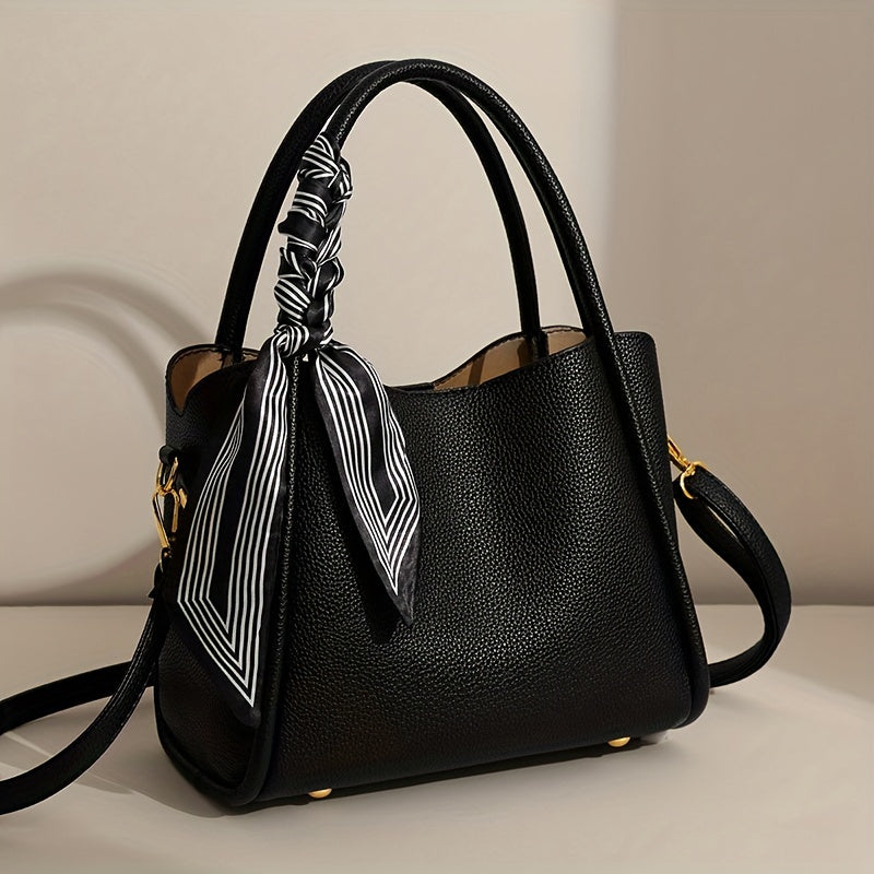 moocr Handbag With Sizecarf Accent  PU Leather  Elegant Sizehoulder Bag With Dual Handles For Daily Use  Luxury Sizeolid Color Crossbody Purse