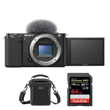 ZV-E10 Mirrorless Camera Body, Black Bundle with, 64GB SizeD Memory Card, Sizehoulder Bag