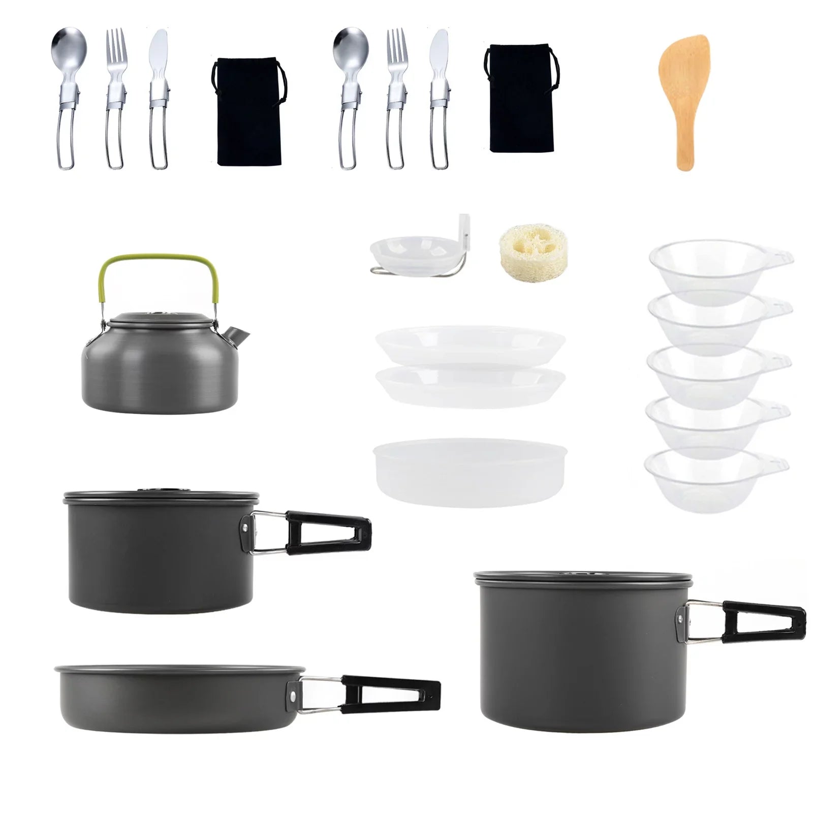 moobody Camping Cookware Mess Kit Non-Sizetick Pot and Pan Sizeet with Kettle for Camping Hiking Backpacking