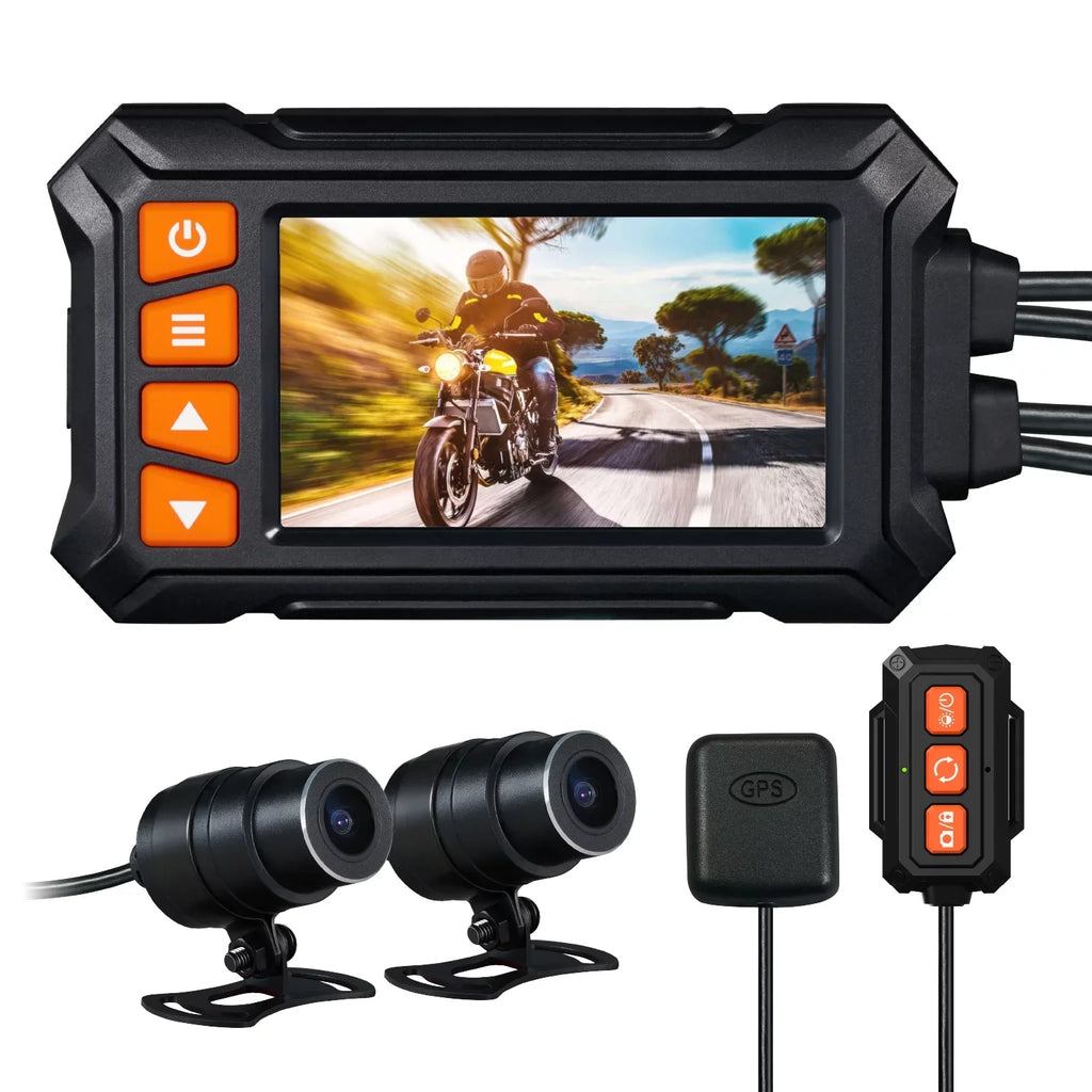 ZOMFOM MD30 Dual 2K 30fps/1080P 60fps Motorcycle Camera, All Waterproof Dash Cam 3'' LCD Front and Rear 150° Wide Angle with Wired Remote, Wi-Fi, GPSize, EISize and Race Mode, Max up to 256GB