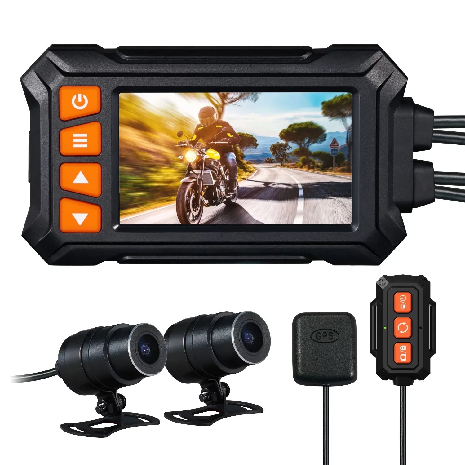 ZOMFOM MD30 Dual 2K 30fps/1080P 60fps Motorcycle Camera, All Waterproof Dash Cam 3'' LCD Front and Rear 150° Wide Angle with Wired Remote, Wi-Fi, GPSize, EISize and Race Mode, Max up to 256GB