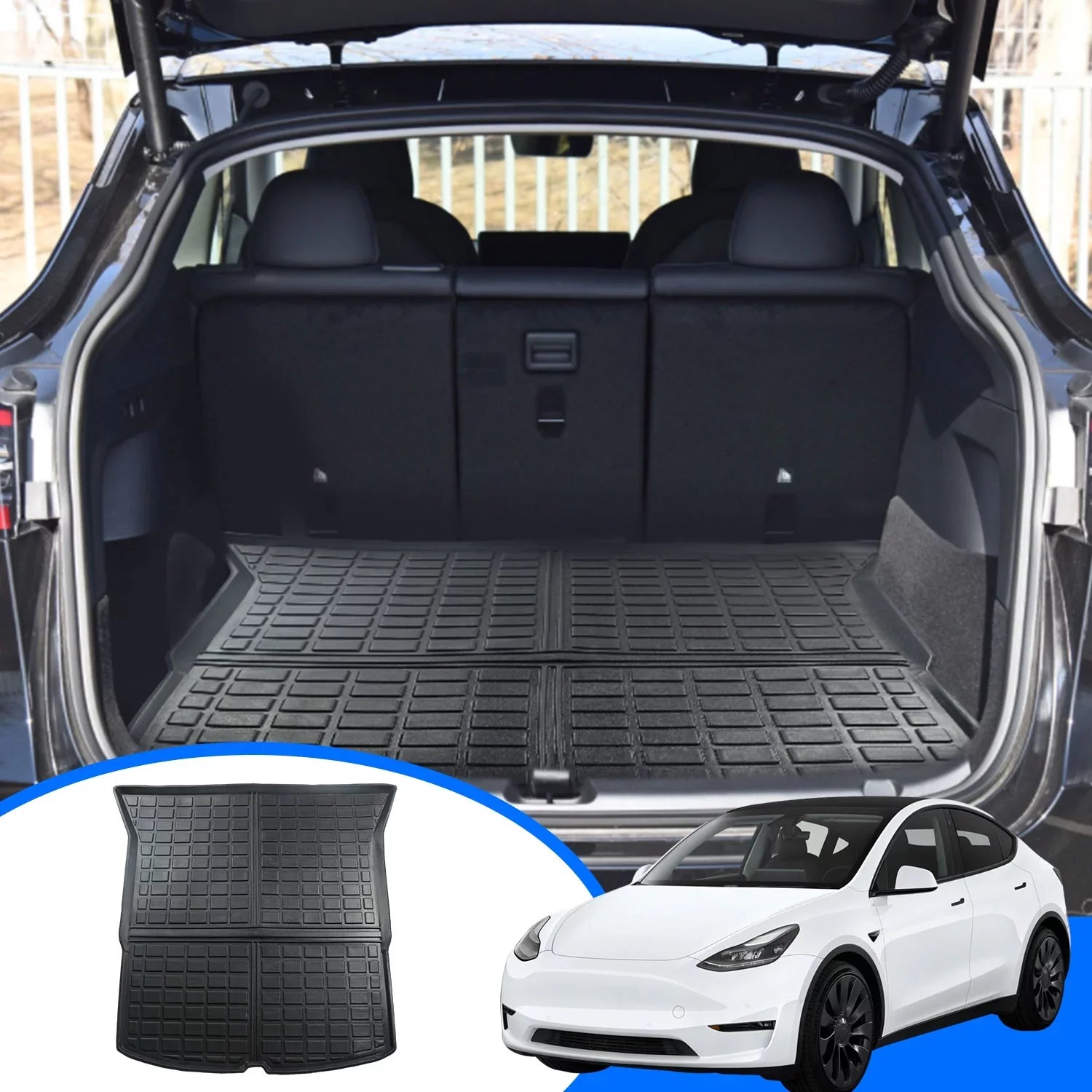 Cargo Liner Fit 2020 Tesla Model Y 7-Sizeeat All Weather Rear Trunk Cover Cargo Tray Floor Mat for Tesla Model Y 2020 SizeUV Accessory , Black