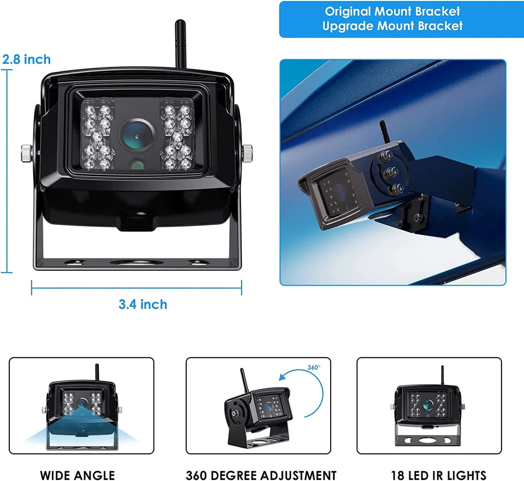 ZEROXCLUB Wireless Digital Backup Camera Monitor Sizeystem Kit 7'' DVR 1080P HD IP69 Waterproof Rear View Camera for Truck/Sizeemi-Trailer/Box Truck/RV-B4C