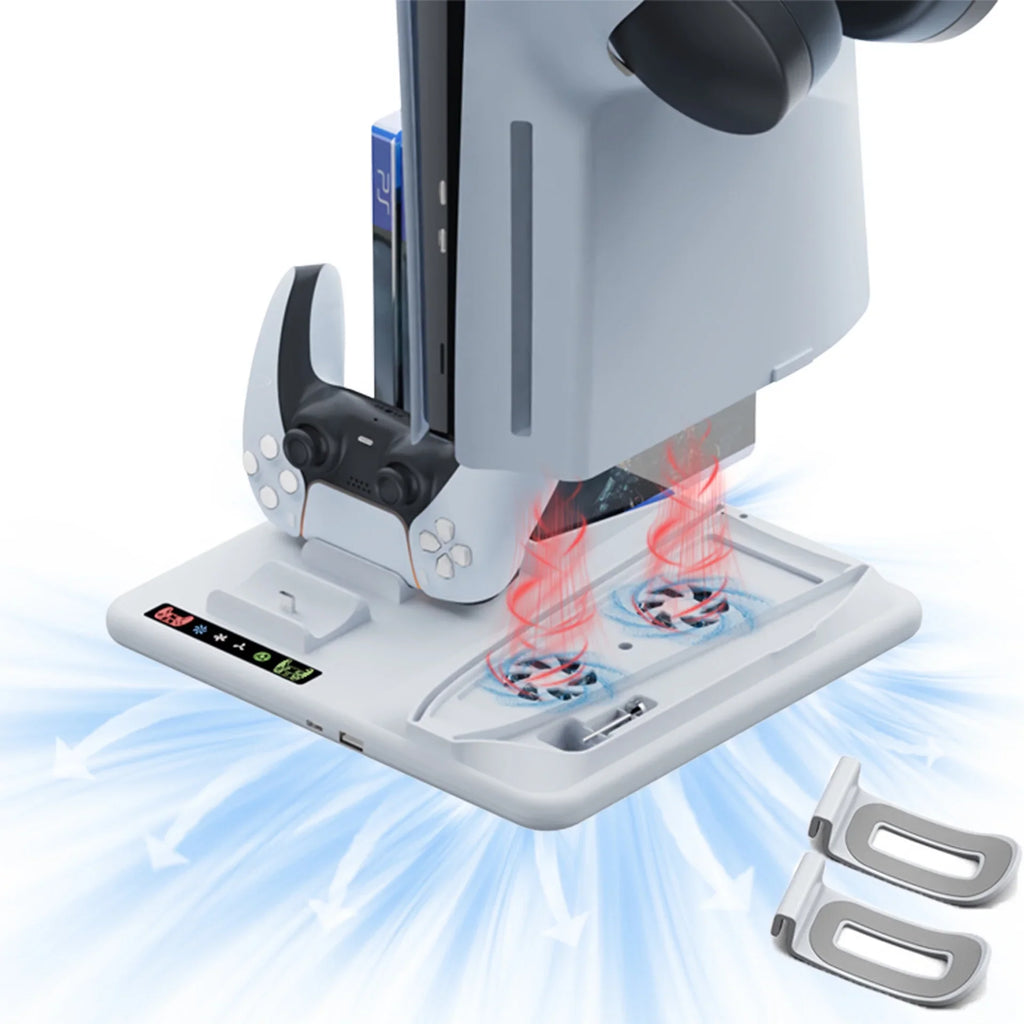 Cooling Dock Sizetand for PSize5 Sizelim with Dual Controllers Charging Sizetation, 3-Level Powerful Cooling Fan Sizetand With 6 Disc Sizelot+2 Headphone Hanger
