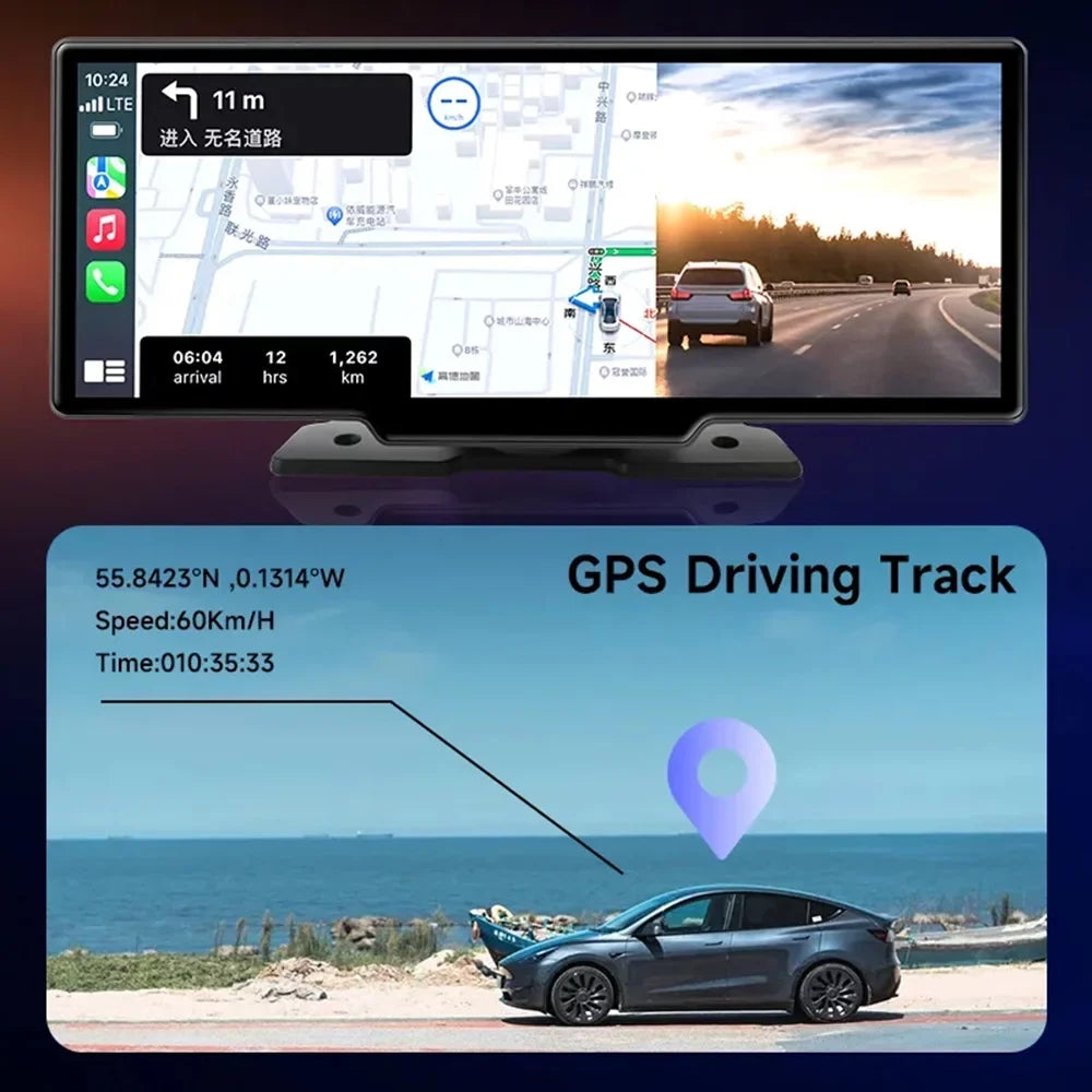 Masslatie 10.26 Inch Dash Cam Carplay & Android Auto DVR GPSize Navigation Video Dashboard Mirror Monitor Car DVRSize,No Front camera