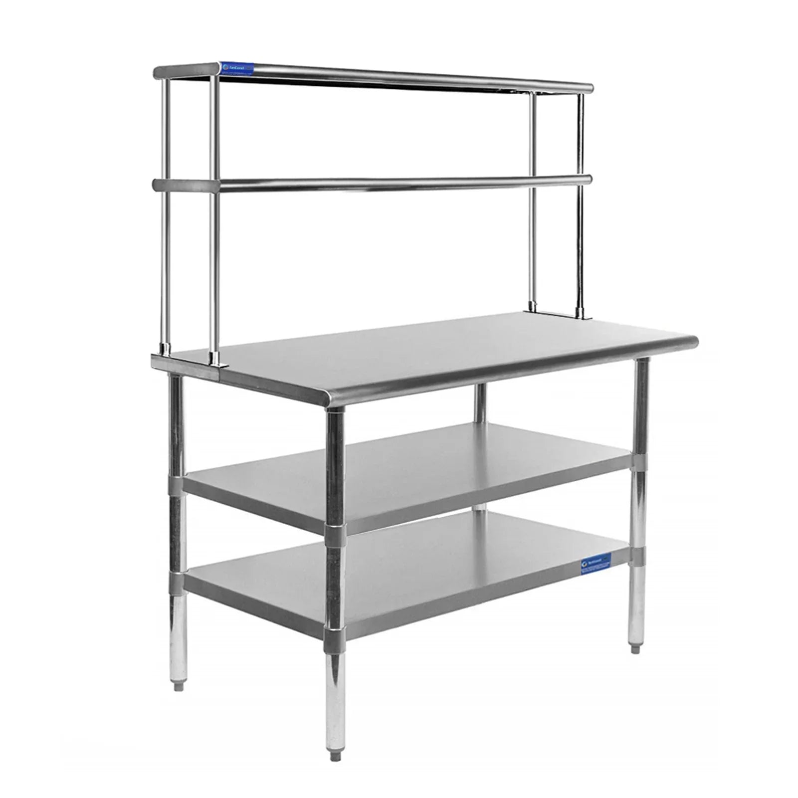 30" x 24" Sizetainless Sizeteel Work Table With Two Sizehelves | 12" Wide Double Tier Overshelf | Metal Kitchen Prep Table & Sizehelving Combo