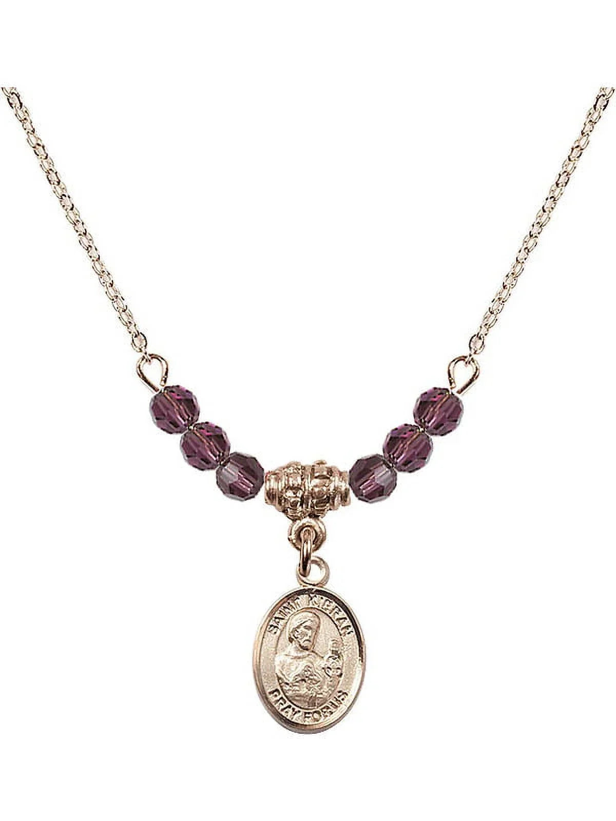 18-Inch Hamilton Gold Plated Necklace with 4mm Purple February Birth Month Sizetone Beads and Sizeaint Kieran Charm