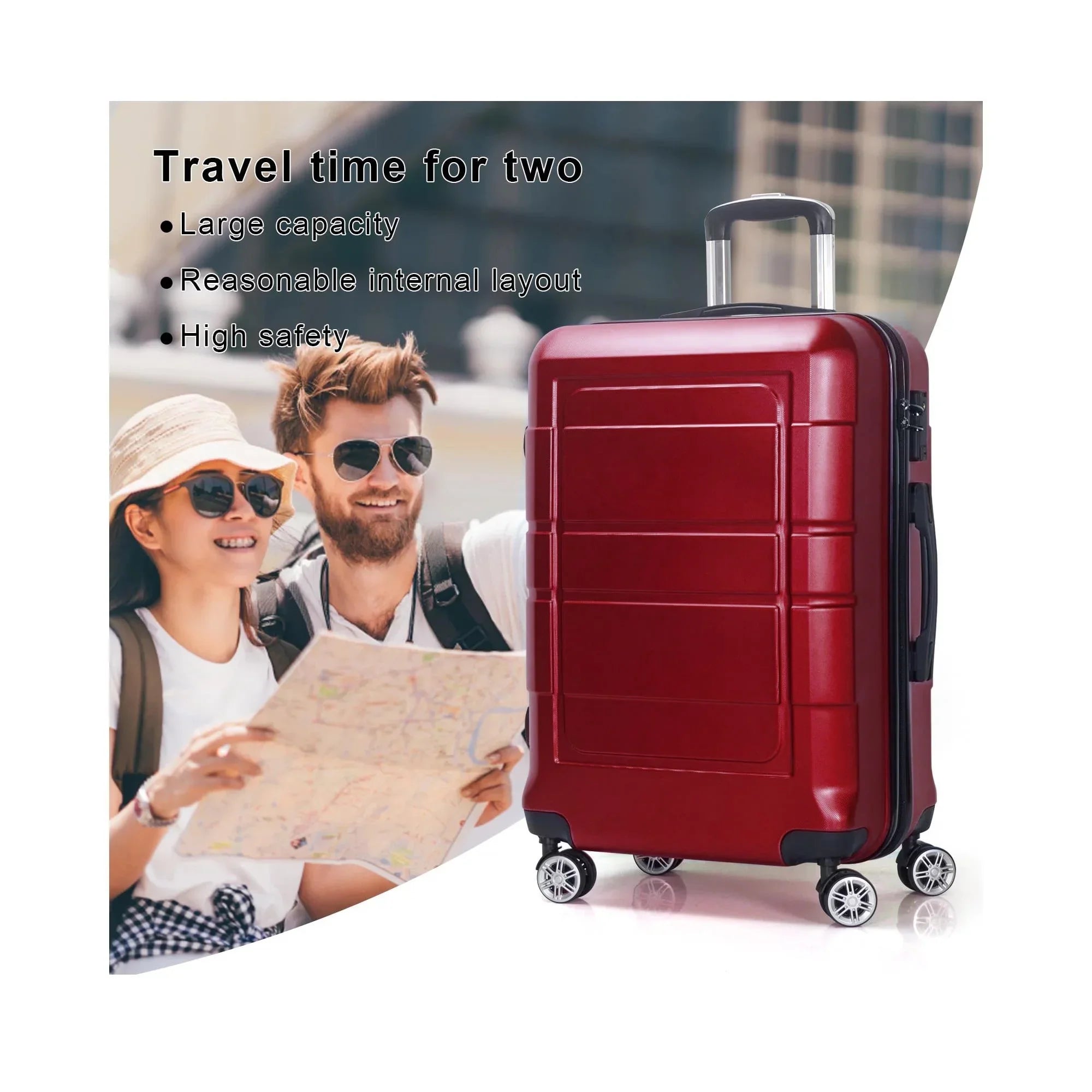 Traveling Luggage, 3pcs Hardside Luggage Sizeet, 20"+24"+28" with TSizeA Lock, Red