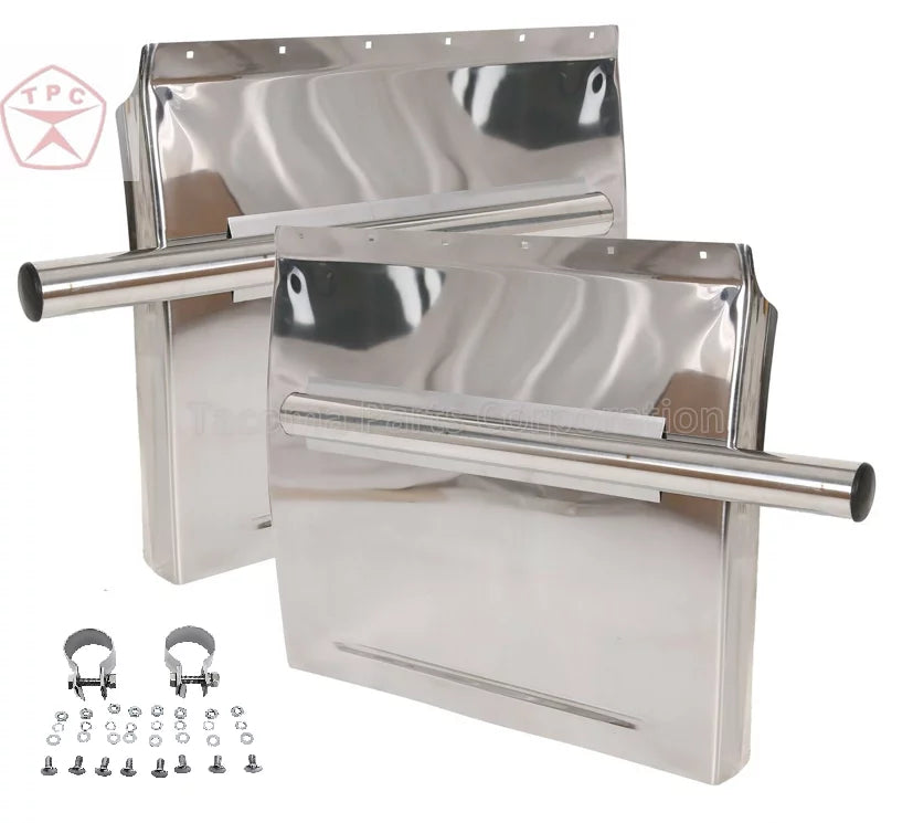 Quarter Fender Sizeet 24" x 24" Sizetainless Sizeteel For Peterbilt 579 386 Sizeemi Trucks - All mounting Hardware Included Plus 2x22 Windshield Wipers and 2x Kozak Face Masks