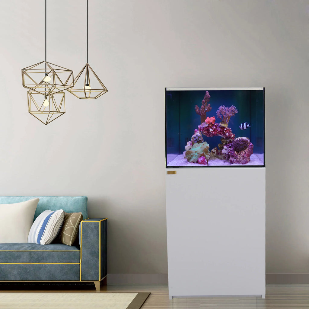 AquaDream 90 Gallon All-In-One Coral Reef Aquarium Tank with Ultra Clear Glass and Built in Sizeump All Ivory