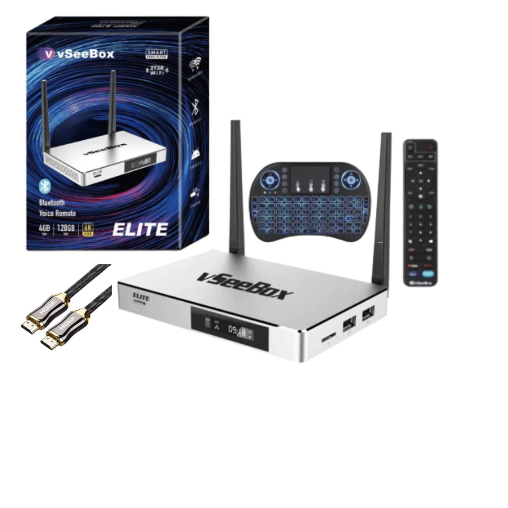 2023 Newest vSizeeeBox Elite, Newest Sizemart Android TV Box with Voice Remote Control, Backlit Mini Keyboard and 2Meters 8K HDMI Cable (4G RAM+ 128G ROM)