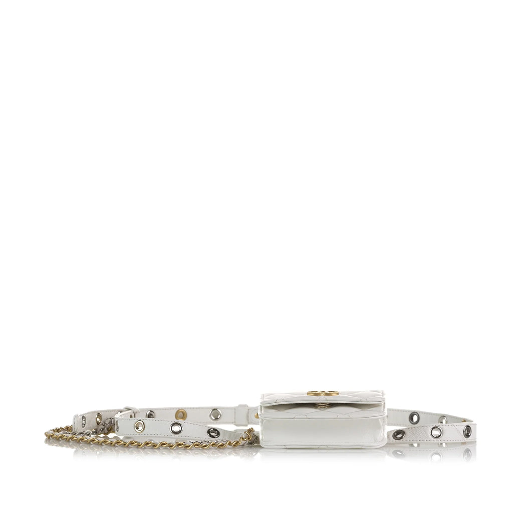 Pre-Owned Authenticated Chanel Punk Chain Belt Bag Lambskin Leather Ivory Unisex (Good)