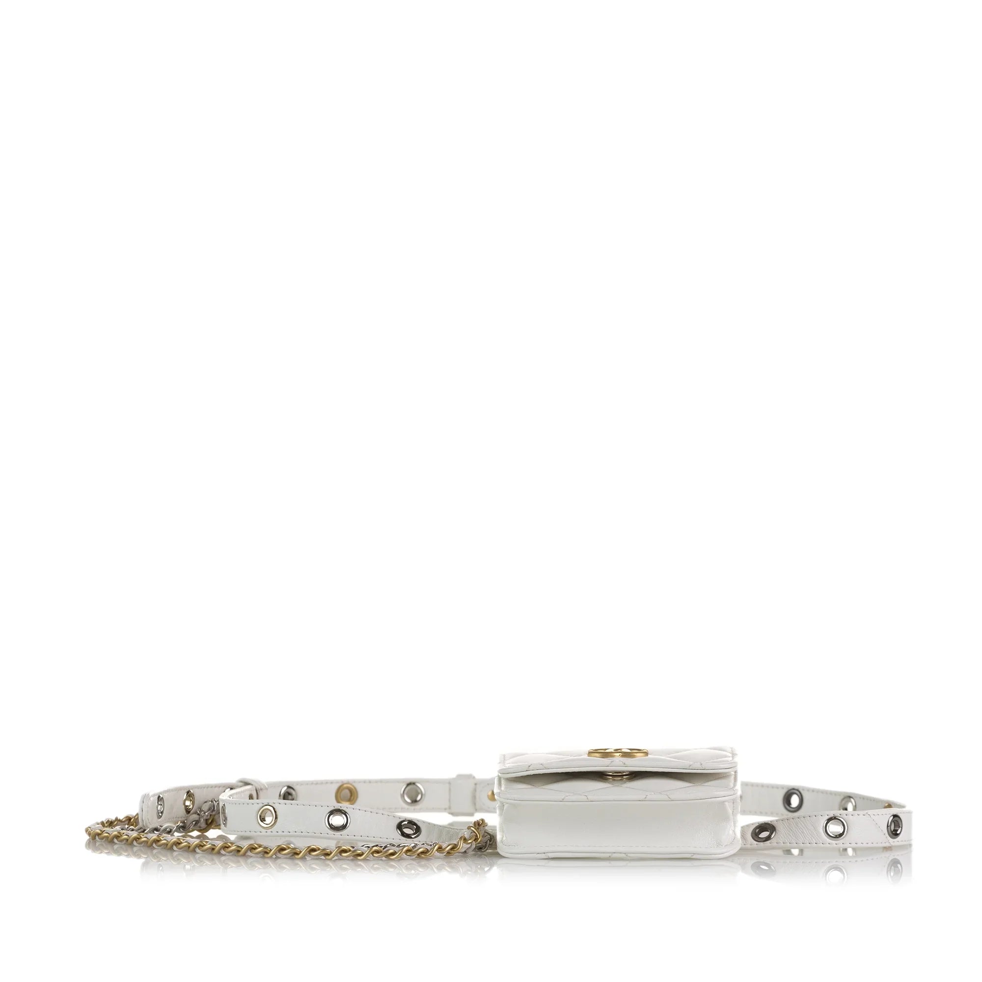 Pre-Owned Authenticated Chanel Punk Chain Belt Bag Lambskin Leather Ivory Unisex (Good)