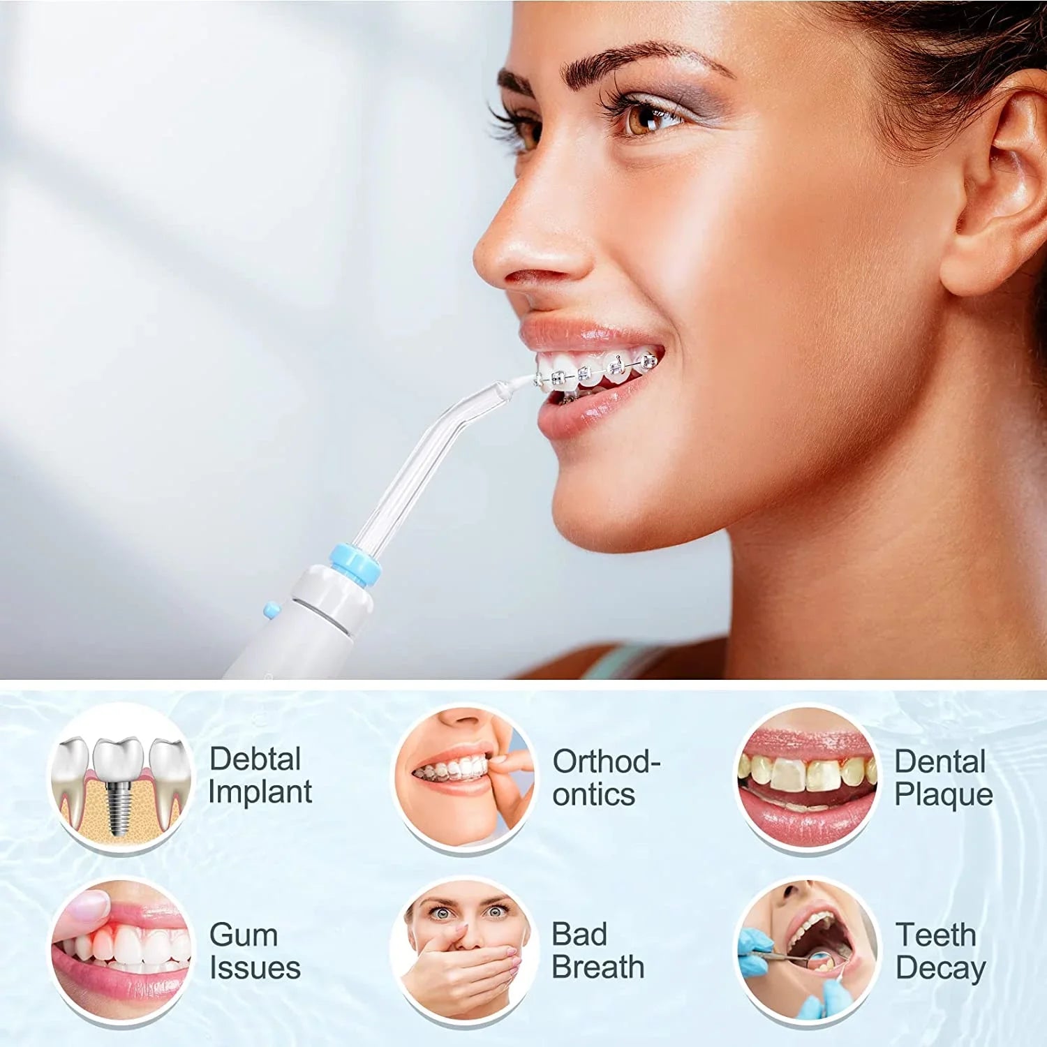 Homgeek Water Flosser for Braces Teeth Cleaner Dental Water Teeth 10 Adjustable Pressure with 7 Multifunctional Tips Ivory