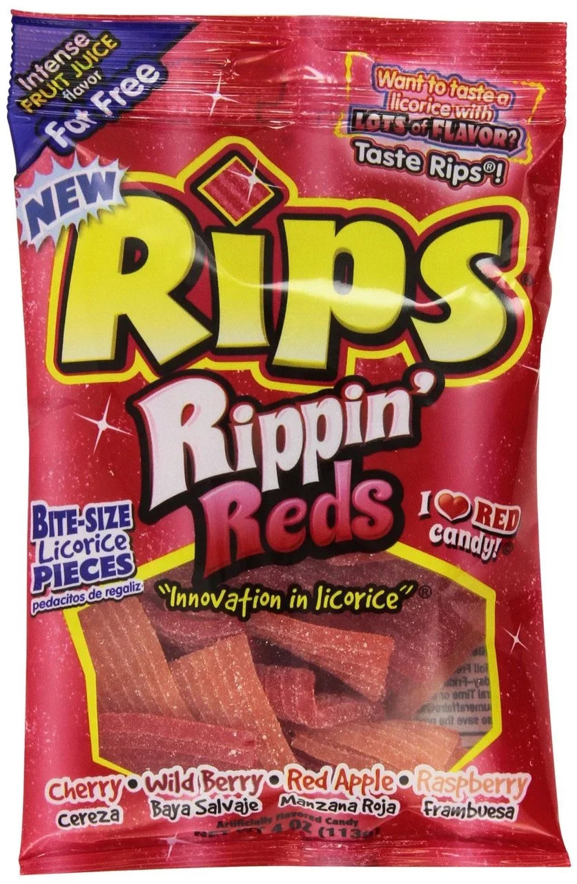 12 PACKSize : Rips Rippin Reds Licorice Candy 12 Bags of 4 oz