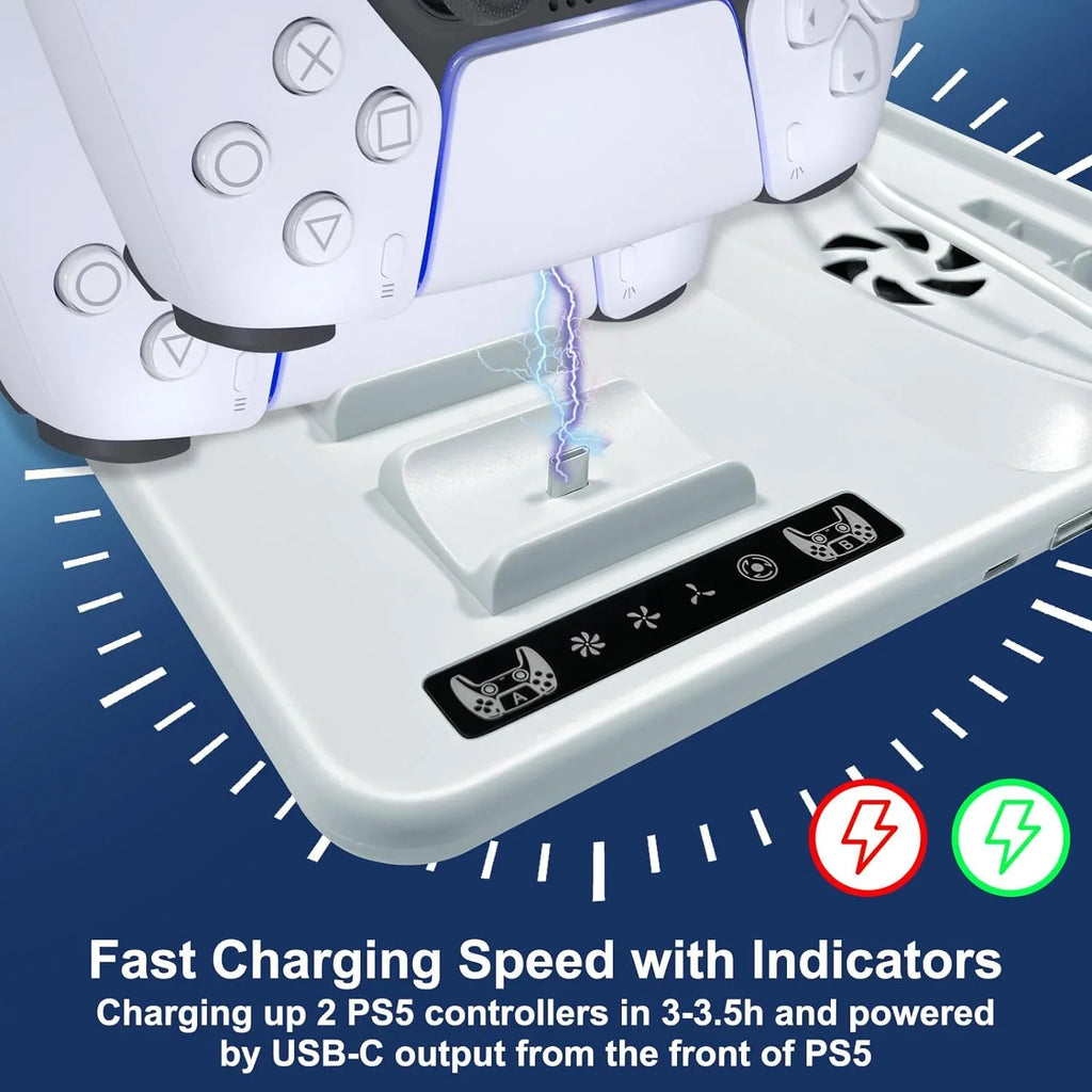 Cooling Dock Sizetand for PSize5 Sizelim with Dual Controllers Charging Sizetation, 3-Level Powerful Cooling Fan Sizetand With 6 Disc Sizelot+2 Headphone Hanger