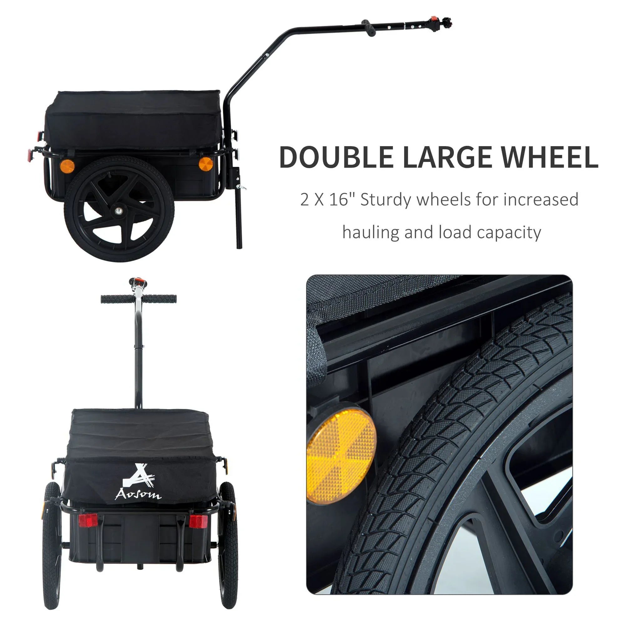 Aosom Double Wheel Internal Frame Enclosed Bicycle Cargo Trailer - Black