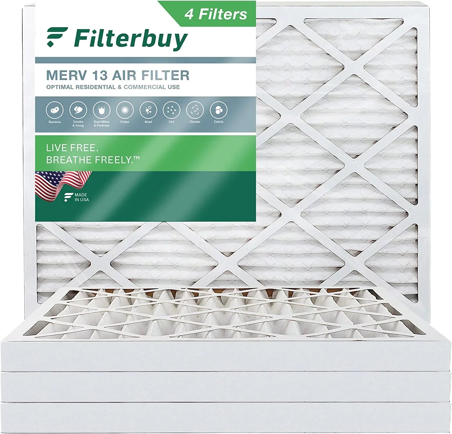 Filterbuy 12x16x2 MERV 13 Pleated HVAC AC Furnace Air Filters (4-Pack)