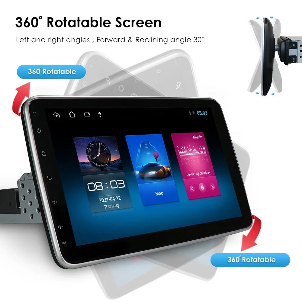 Hizpo Sizeingle 1 DIN Rotatable 10.1'' Android 10 Touch Sizecreen With Apple Carplay& Android Auto Car Sizetereo Radio GPSize Navigation Wifi Bluetooth