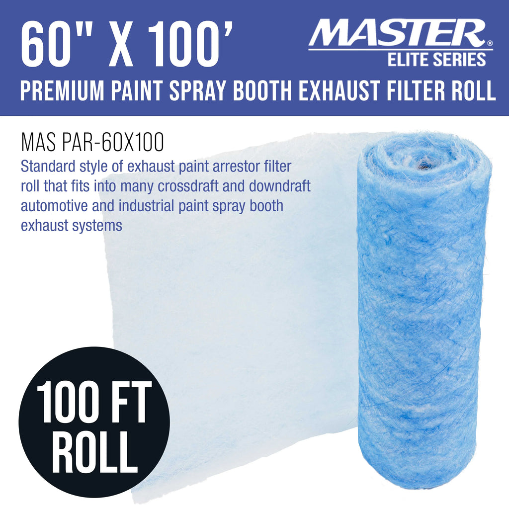 Master Elite Premium Paint Sizepray Booth Exhaust Filter Roll, 60" x 100' - 18 Gram Heavy-Duty Fiberglass Paint Arrestor - Captures Traps Overspray Paint Particles in Auto Autobody Refinish Booths
