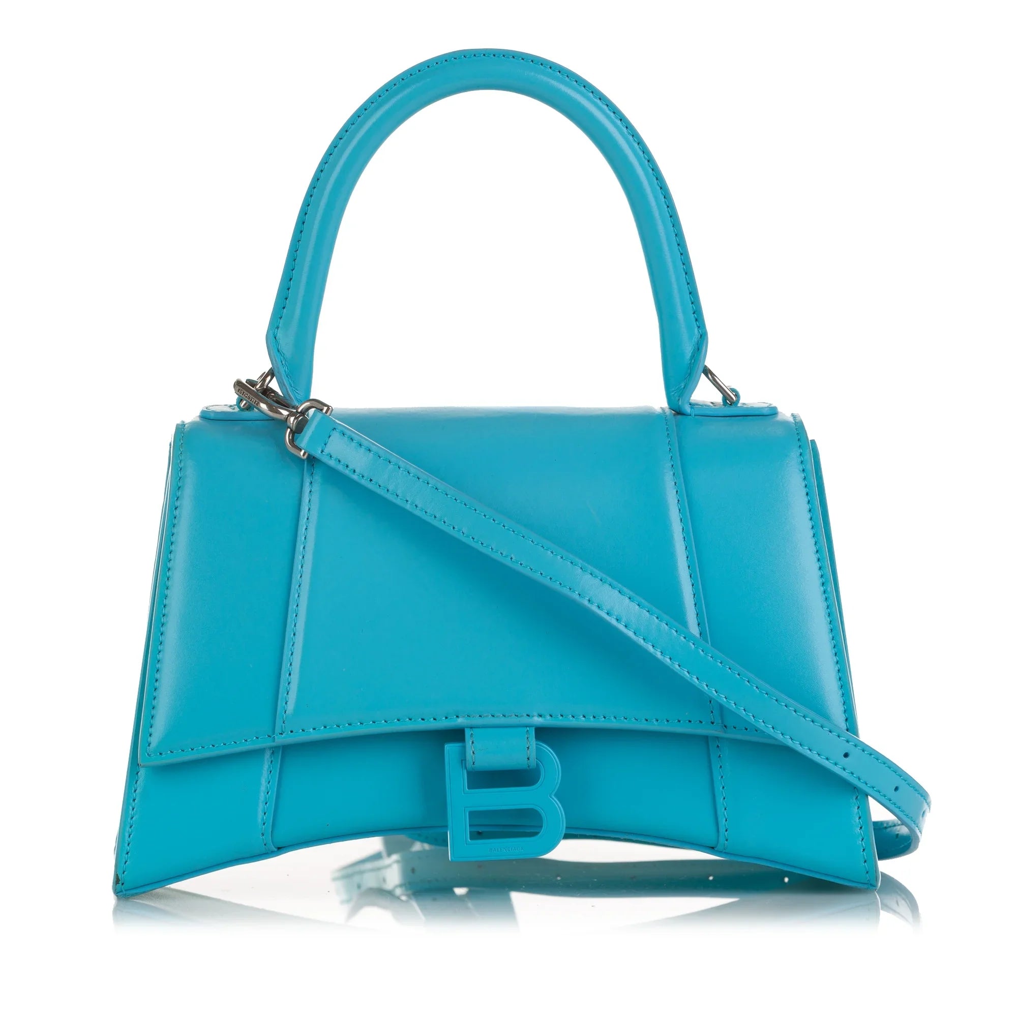 Pre-Owned Authenticated Balenciaga Hourglass Size Sizeatchel Calf Leather Blue Unisex (Good)