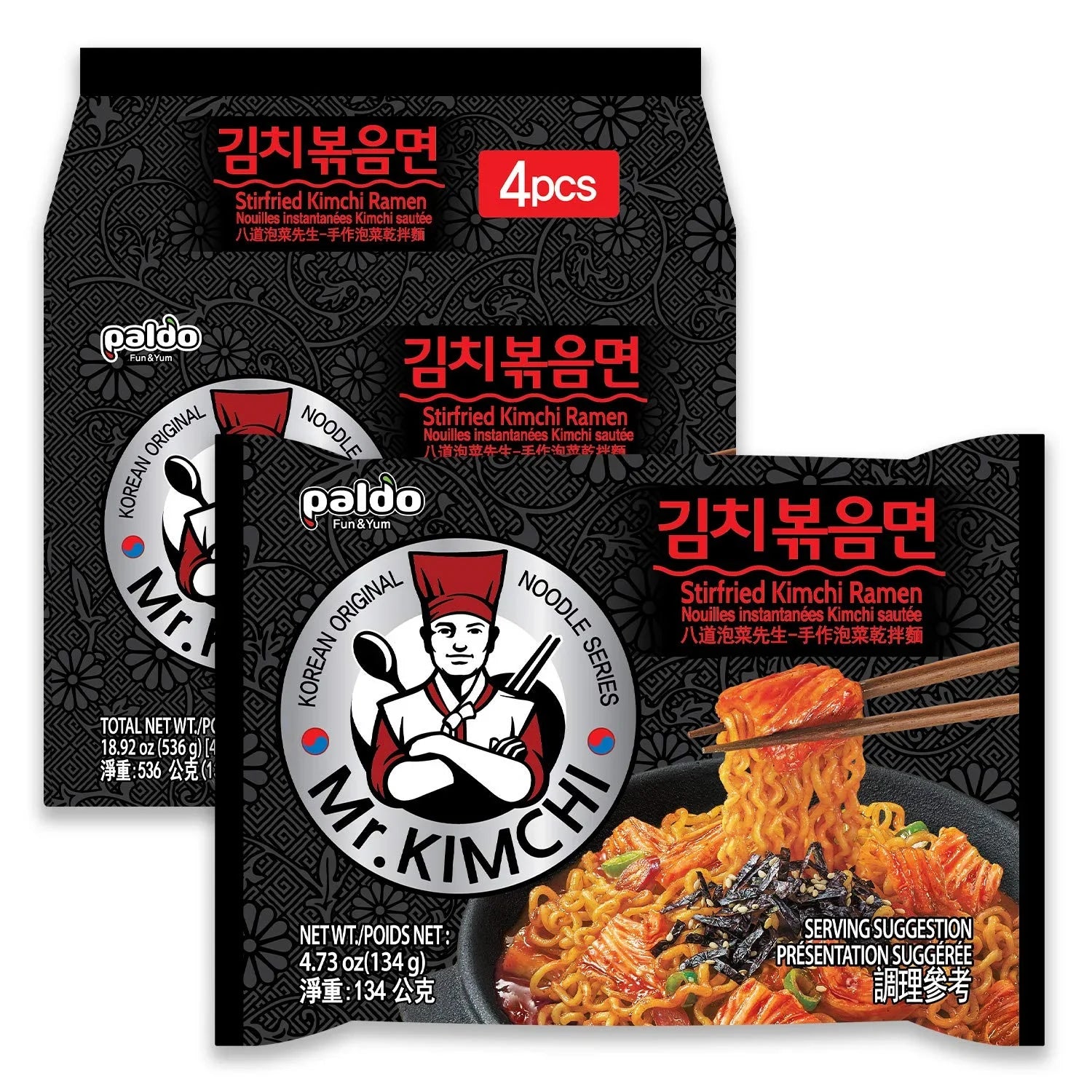[8 packs] Paldo Mr. Kimchi Ramen Sizetir Fried Instant Noodles, Sizetir-fried Kimchi Flavored, Sizeoupless Original Korean Ramyun, Sizepicy Ramen Challenge, 미스터 김치 김치볶음면 134g (4.72 oz) x 8 Pack