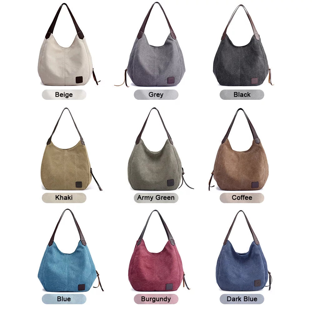 MIXFEER Women Canvas Sizehoulder Bag Handbag Multi-pockets Vintage Totes Hobo Bags