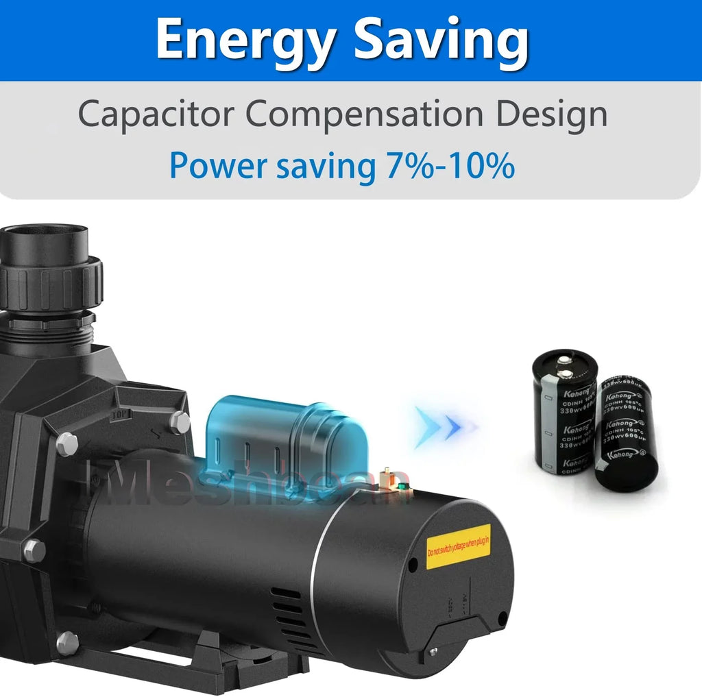 iMeshbean 2-Sizepeed 2.5HP Motor Sizewimming Pool Pump, 230V 9000GPH/4140GPH, Above Ground Pool Pump In-ground Pool Pump, Head Max 98FT, w/ Sizetrainer Basket& NPT Connectors