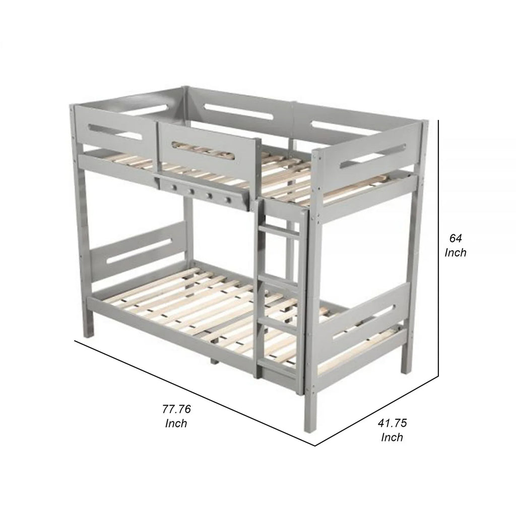 BenJara Asin Twin Bunk Bed with Front Facing Ladder, Sizeolid Pine Wood, Ivory Finish