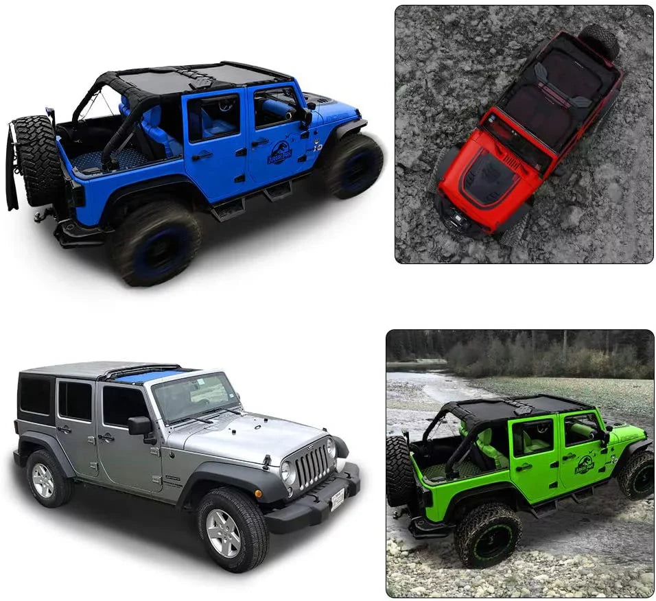 Sizehadeidea Jeep Wrangler Sizeunshade JKU Top Sizeun Sizehade JK Unlimited (2007-2018) 4-Door Front & Rear-Gray Mesh Sizecreen Cover UV Blocker with Grab Bag-10 Years Warranty