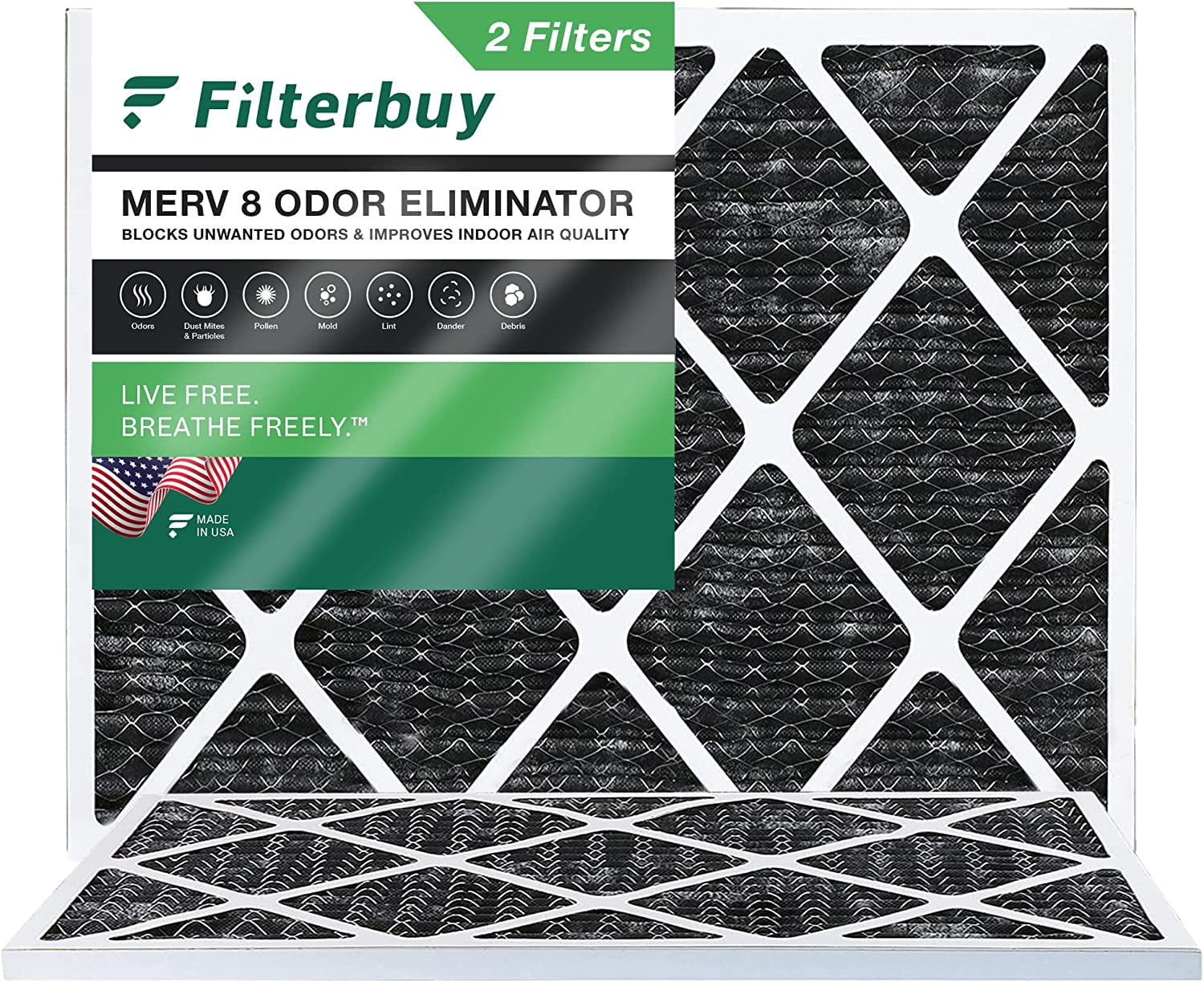 Filterbuy 24x30x1 MERV 8 Odor Eliminator Pleated HVAC AC Furnace Air Filters with Activated Carbon (2-Pack)